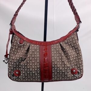 Vintage Brighton Red Leather Tan shoulder Bag Silver Accents Heart charm D468596